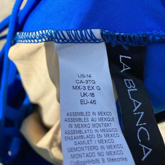 NWT La Blanca Women's One PIece Swimsuit Size 14 Blue Strappy Plunge - Picture 8 of 8